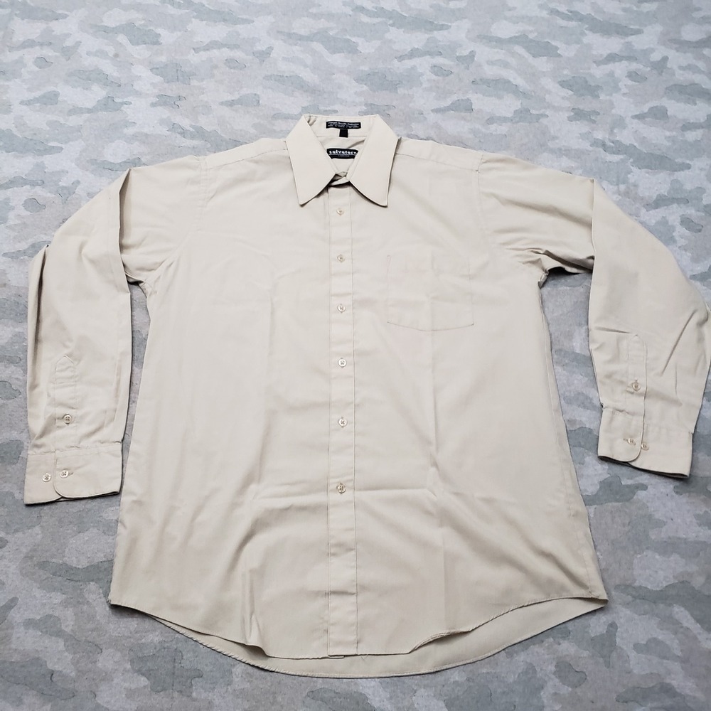 Salvatore Caruso Shirt Mens 15.5 Tan Pockets Long Sleeve Button-Up